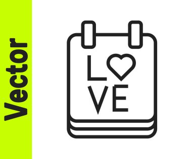 14 Şubat simgesine sahip siyah çizgi takvimi beyaz arkaplanda izole edildi. Sevgililer Günü. Aşk sembolü. Vektör.