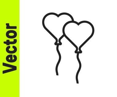 Beyaz zemin üzerinde izole edilmiş kurdele ikonu olan kalp şeklinde siyah çizgi balonları. Sevgililer Günü. Vektör.
