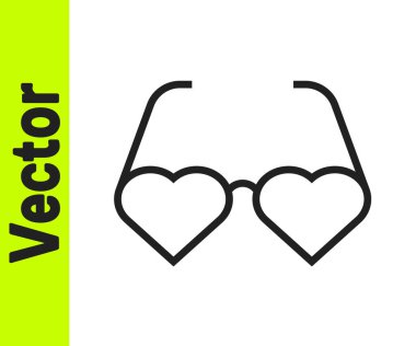 Siyah çizgi kalp şeklinde aşk gözlüğü simgesi beyaz arkaplanda izole edilmiş. Sevgililer Günü kartı tasarımı için uygun. Vektör.