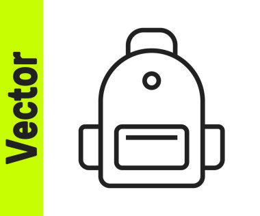 Siyah çizgi okul sırt çantası simgesi beyaz arkaplanda izole edildi. Vektör.