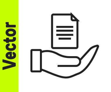 El simgesindeki siyah çizgi sözleşmesi beyaz arkaplanda izole edildi. Sigorta konsepti. Güvenlik, güvenlik, koruma, konsept koruma. Vektör.