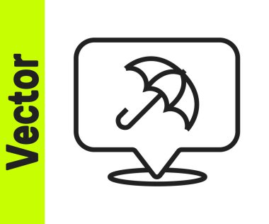 Beyaz arkaplanda siyah çizgi Umbrella simgesi izole edildi. Sigorta konsepti. Su geçirmez ikon. Koruma, güvenlik, güvenlik kavramı. Vektör.