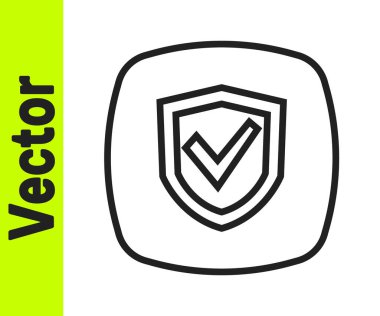 Beyaz arkaplanda siyah çizgi kalkan simgesi izole edildi. Sigorta konsepti. Gardiyan. Güvenlik, güvenlik, koruma, gizlilik kavramı. Vektör.