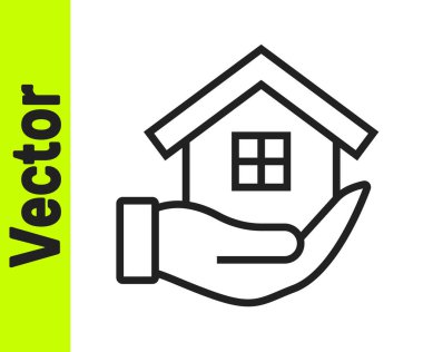 Beyaz arka planda siyah çizgi ev ikonu izole edildi. Sigorta konsepti. Güvenlik, güvenlik, koruma, konsept koruma. Vektör.