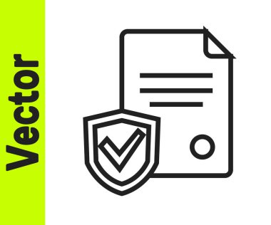 Beyaz arkaplanda siyah çizgi ikonu var. Sigorta konsepti. Güvenlik, güvenlik, koruma, konsept koruma. Vektör.