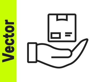 Siyah çizgi teslimat sigorta ikonu beyaz arka planda izole edildi. Kalkanın ötesinde sigorta kutuları var. Vektör.