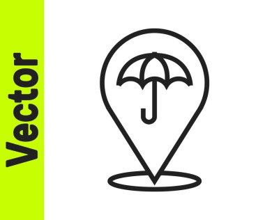 Beyaz arkaplanda siyah çizgi Umbrella simgesi izole edildi. Sigorta konsepti. Su geçirmez ikon. Koruma, güvenlik, güvenlik kavramı. Vektör.