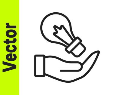 Beyaz arka planda izole edilmiş fikir ikonu kavramına sahip siyah çizgi lambası. Enerji ve fikir sembolü. İlham konsepti. Vektör.