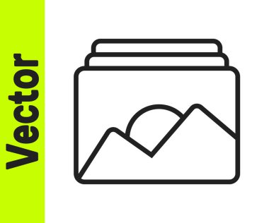 Siyah çizgi Resim çerçeve simgesi beyaz arkaplanda izole edildi. Vintage boş fotoğraf çerçevesi. Vektör.