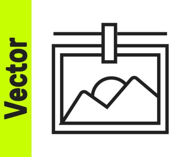 Siyah çizgi Resim çerçeve simgesi beyaz arkaplanda izole edildi. Vintage boş fotoğraf çerçevesi. Vektör.