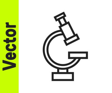 Siyah çizgi mikroskop simgesi beyaz arkaplanda izole edildi. Kimya, ilaç aleti, mikrobiyoloji büyütme aracı. Vektör.