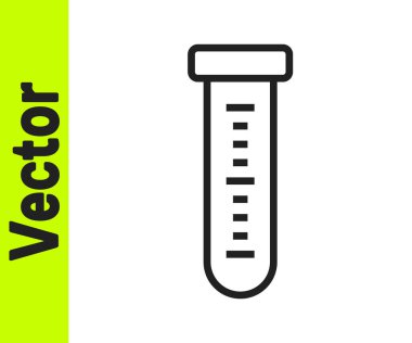 Siyah çizgi test tüpü ve beyaz arka planda izole edilmiş kimyasal test ikonu. Laboratuvar cam levhası. Vektör.