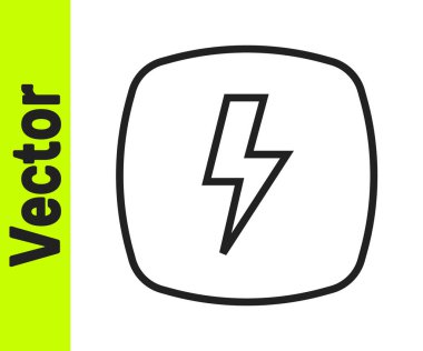 Siyah çizgi Şimşek simgesi beyaz arkaplanda izole edildi. Flaş işareti. Flaş ikonunu yükle. Gök gürültüsü. Yıldırım çarpması. Vektör.