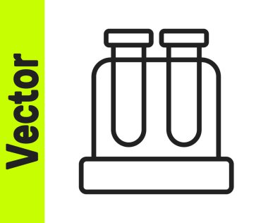 Siyah çizgi test tüpü ve beyaz arka planda izole edilmiş kimyasal test ikonu. Laboratuvar cam levhası. Vektör.