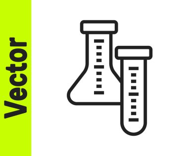 Siyah çizgi test tüpü ve beyaz arka planda izole edilmiş kimyasal test ikonu. Laboratuvar cam levhası. Vektör.