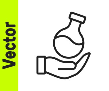 Siyah çizgi test tüpü ve beyaz arka planda izole edilmiş kimyasal test ikonu. Laboratuvar cam levhası. Vektör.