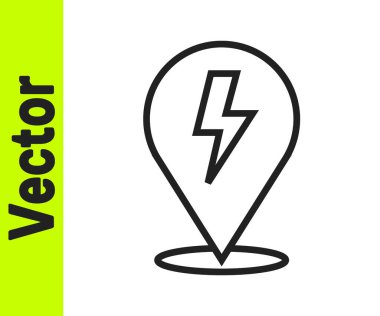 Siyah çizgi Şimşek simgesi beyaz arkaplanda izole edildi. Flaş işareti. Flaş ikonunu yükle. Gök gürültüsü. Yıldırım çarpması. Vektör.