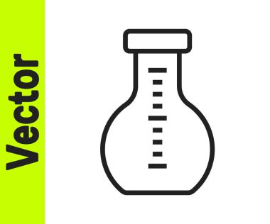 Siyah çizgi test tüpü ve beyaz arka planda izole edilmiş kimyasal test ikonu. Laboratuvar cam levhası. Vektör.