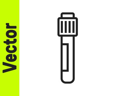 Siyah çizgi test tüpü ve beyaz arka planda izole edilmiş kimyasal test ikonu. Laboratuvar cam levhası. Vektör.