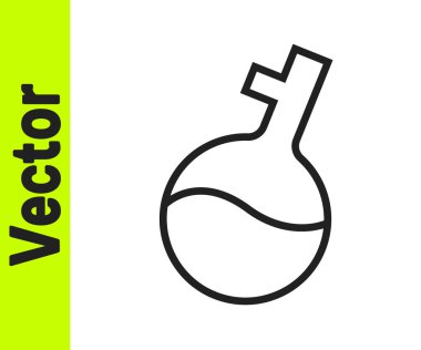 Siyah çizgi test tüpü ve beyaz arka planda izole edilmiş kimyasal test ikonu. Laboratuvar cam levhası. Vektör.