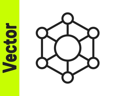 Siyah çizgi Molekül simgesi beyaz arkaplanda izole edildi. Kimya moleküllerinin yapısı, fen öğretmenlerinin yenilikçi eğitim posteri. Vektör.