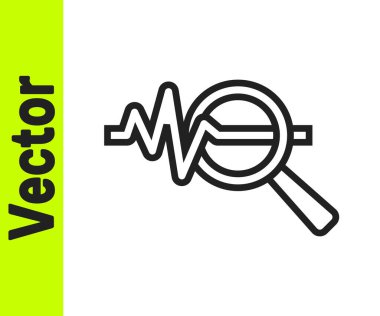 Beyaz zemin üzerinde siyah çizgi büyüteç ve veri analiz simgesi izole edildi. Arama işareti. Vektör.