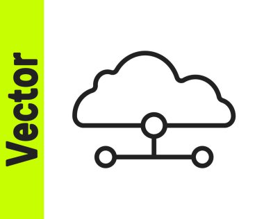 Beyaz arkaplanda siyah çizgi ağ bulut bağlantısı simgesi izole edildi. Sosyal teknoloji. Bulut hesaplama konsepti. Vektör.