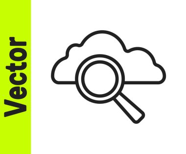 Siyah çizgi Arama Bulut hesaplama simgesi beyaz arkaplanda izole edildi. Büyüteç ve bulut. Vektör.