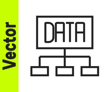 Siyah çizgi veri analiz simgesi beyaz arkaplanda izole edildi. İş veri analizi süreci, istatistik. Çizelgeler ve diyagramlar. Vektör.