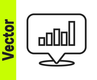 Beyaz arkaplanda siyah çizgi pasta grafiği bilgi simgesi izole edildi. Diyagram çizelgesi. Vektör.