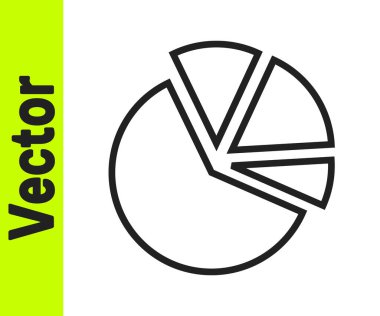 Beyaz arkaplanda siyah çizgi pasta grafiği bilgi simgesi izole edildi. Diyagram çizelgesi. Vektör.