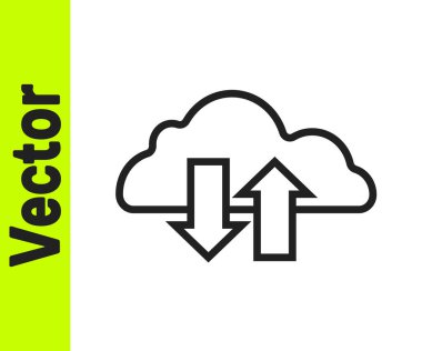 Siyah çizgi Bulut indirme ve yükleme simgesi beyaz arkaplanda izole edildi. Vektör.