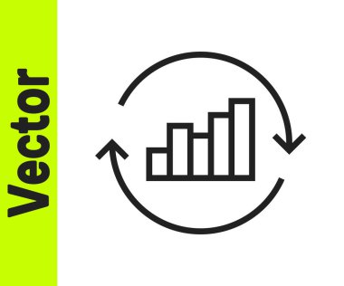 Beyaz arkaplanda siyah çizgi pasta grafiği bilgi simgesi izole edildi. Diyagram çizelgesi. Vektör.