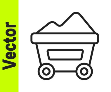 Siyah çizgi kömür madeni tramvay ikonu beyaz arka planda izole edilmiş. Fabrika kömür madeni vagonu. Vektör.