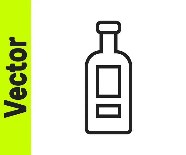 Schwarze Linie Glasflasche Mit Wodka Symbol Isoliert Auf Weißem Hintergrund — Stockvektor