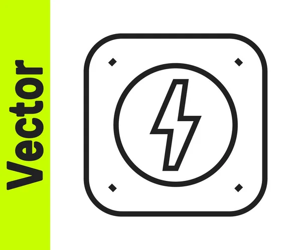 Black Line Lightning Bolt Icon Isolated White Background Flash Sign — Stock Vector
