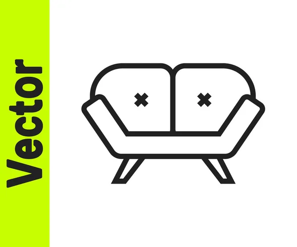 Schwarze Linie Sofa Symbol Isoliert Auf Weißem Hintergrund Vektor — Stockvektor