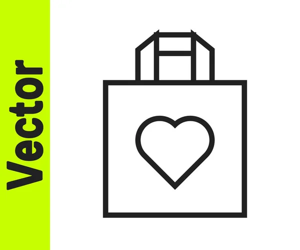 黑线购物袋与心脏图标隔离在白色背景 购物袋店的爱情就像心形图标 情人节快乐 — 图库矢量图片