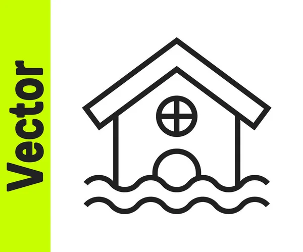 Ligne Noire Icône Inondation Maison Isolé Sur Fond Blanc Inondations — Image vectorielle