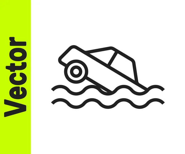 Schwarze Linie Flood Auto Symbol Isoliert Auf Weißem Hintergrund Versicherungskonzept — Stockvektor