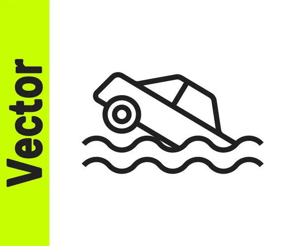 Línea Negra Flood Coche Icono Aislado Sobre Fondo Blanco Concepto — Vector de stock