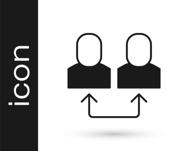 Siyah Değişim çalışma simgesi beyaz arkaplanda izole edildi. İnsanlar arasında bilgi alışverişi. Personel ya da insanlar yer değiştirme ya da yer değiştirme konsepti. Vektör.