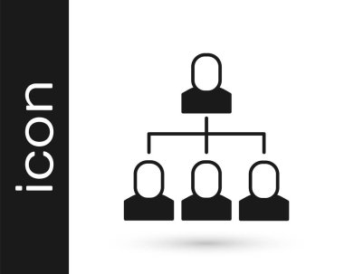 Siyah İş Hiyerarşisi organizogram grafiksel bilgi simgesi beyaz arkaplanda izole edildi. Kurumsal yapı grafik elementleri. Vektör.