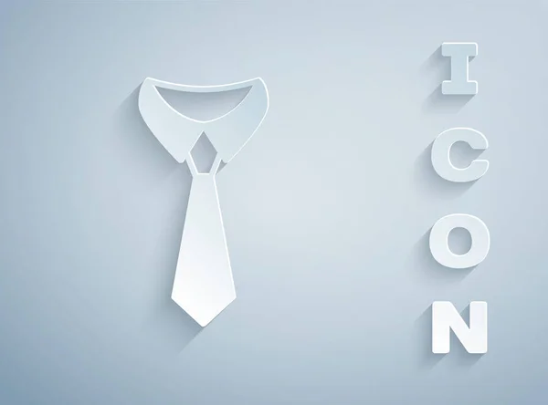 Paper Cut Tie Icon Isolated Grey Background Necktie Neckcloth Symbol — Stock Vector