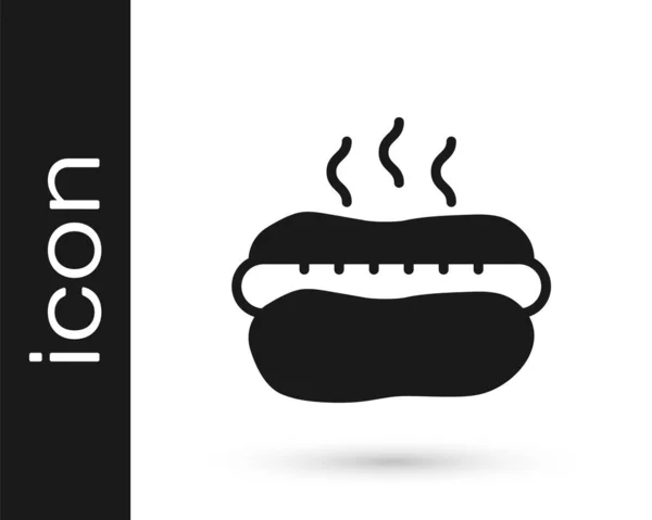Sandwich Hotdog Negro Con Icono Mostaza Aislado Sobre Fondo Blanco — Vector de stock