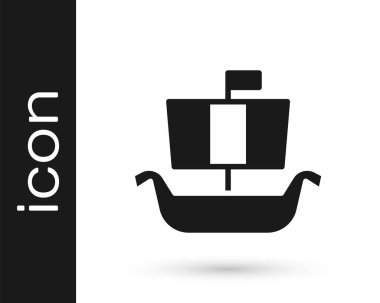 Beyaz arka planda izole edilmiş Kara Antik Viking İskandinav Drackar ikonu. Viking nakliye gemisi. Vektör.