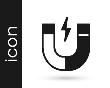 Siyah Mıknatıs simgesi beyaz arkaplanda izole edildi. At nalı mıknatısı, manyetizma, manyetizma, çekim. Vektör.