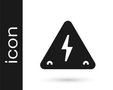 Siyah Yüksek Voltaj işareti simgesi beyaz arkaplanda izole edildi. Tehlike sembolü. Üçgendeki ok. Uyarı simgesi. Vektör.