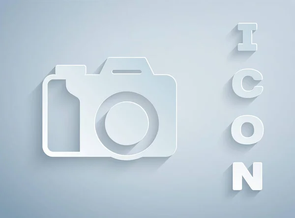 Paper Cut Photo Camera Icon Isolated Grey Background Kamera Foto - Stok Vektor