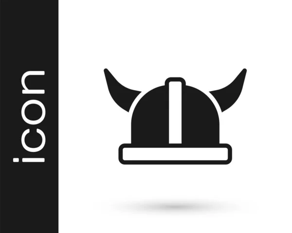 Vikingo Negro Casco Con Cuernos Icono Aislado Sobre Fondo Blanco — Vector de stock